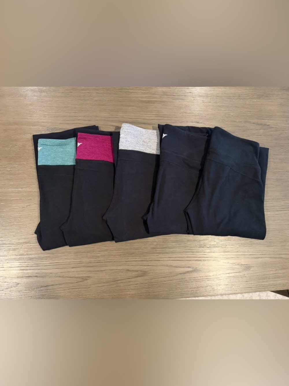 Old Navy Black Leggings Set with Teal, Magenta and Gray Waistbands